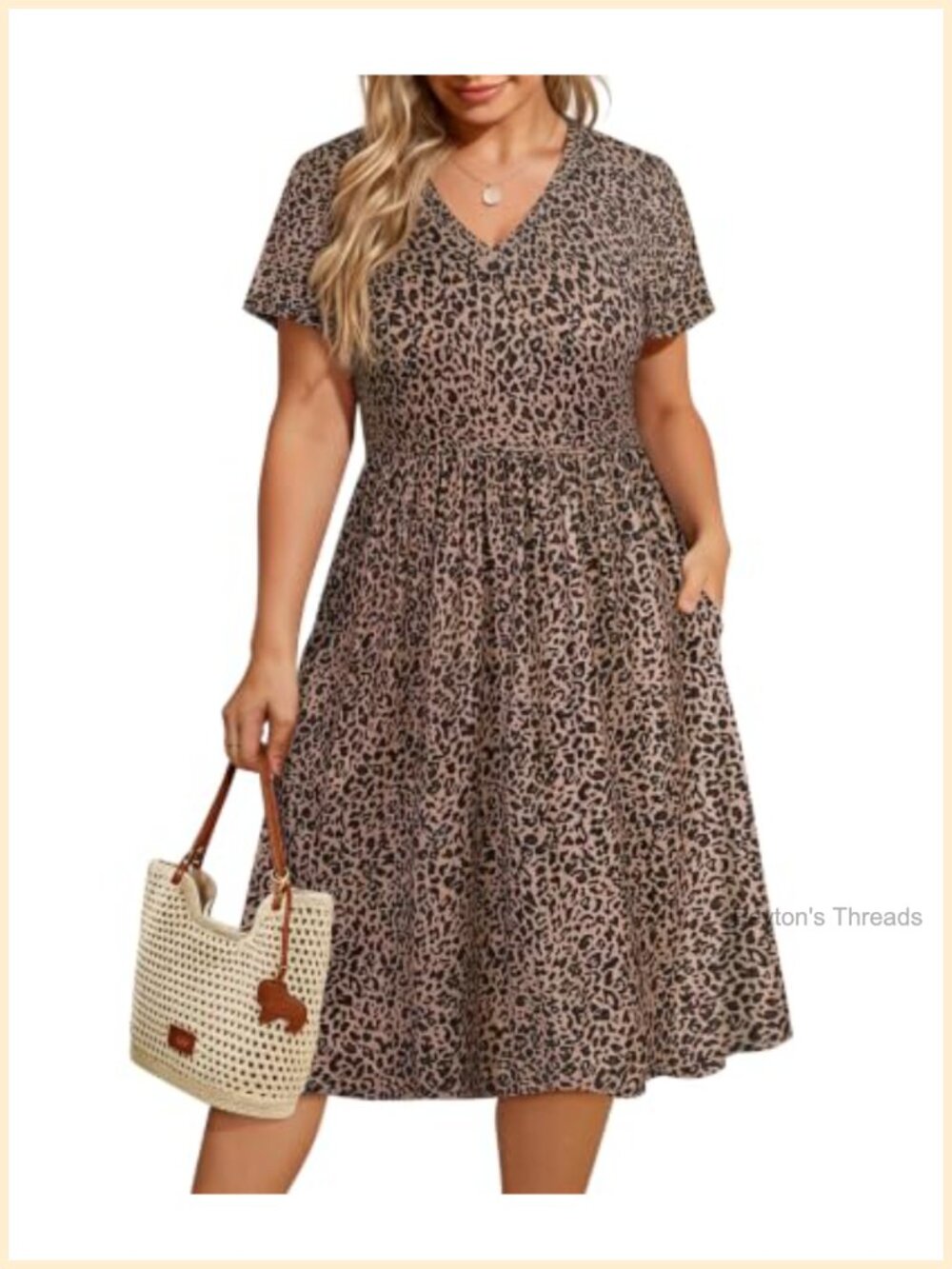 Plus Size V Neck Short Sleeve Floral Boho Summer Dress with Pockets